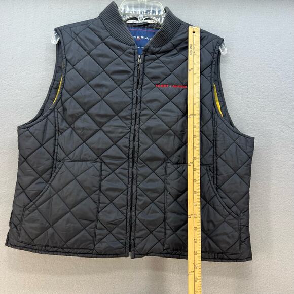 VTG Tommy Hilfiger Quilted Vest Women"s Size XL Black With Yellow Plaid Lining - Picture 3 of 13